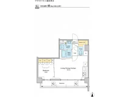 プラウドフラット錦糸町II(1LDK/9階)の間取り写真