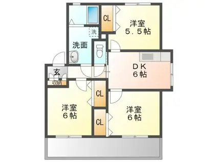 トレステーラ東中津ヴィラ F(3DK/2階)の間取り写真