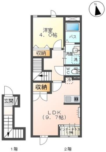 福島交通飯坂線 曽根田駅 徒歩8分 2階建 築3年(1LDK/2階)の間取り写真