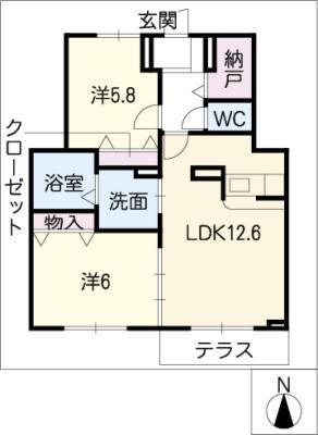 セイフ フラット B(2LDK/1階)の間取り写真