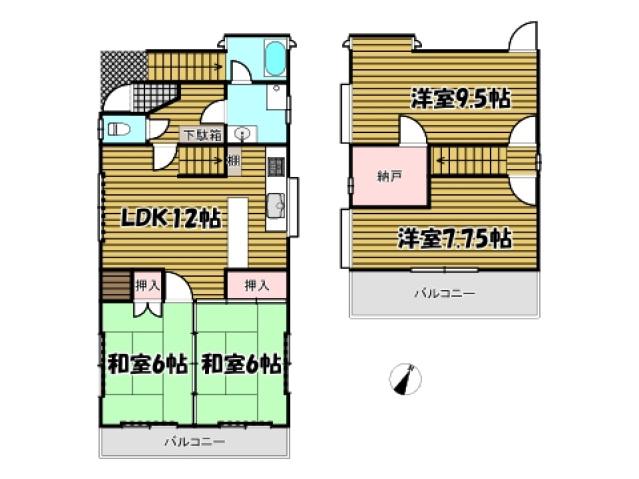 金本ビル(4LDK/3階)の間取り写真