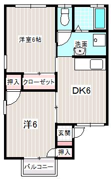 セジュールK&TI(2DK/2階)の間取り写真