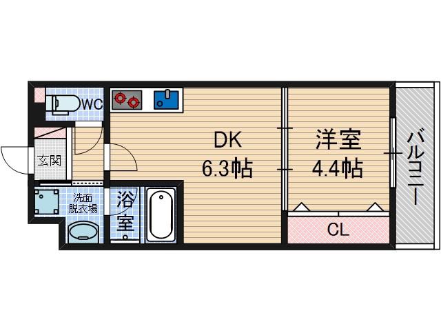 VIVACE南茨木(1DK/1階)の間取り写真