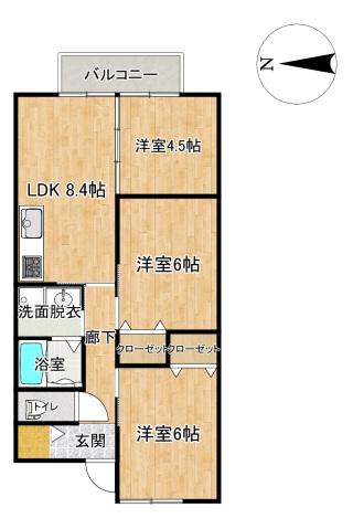 ルァラルN B棟(3LDK/2階)の間取り写真