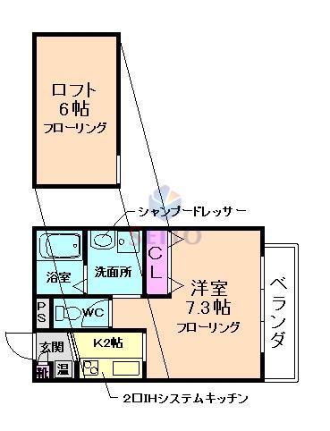 ウエストアップパークサイド(1K/1階)の間取り写真