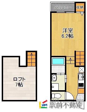 シャレオ湯町II(1K/2階)の間取り写真