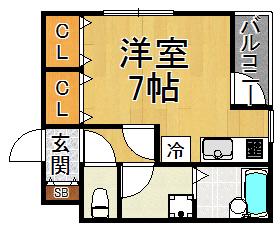 ヴィゴーラス武庫之荘(ワンルーム/2階)の間取り写真