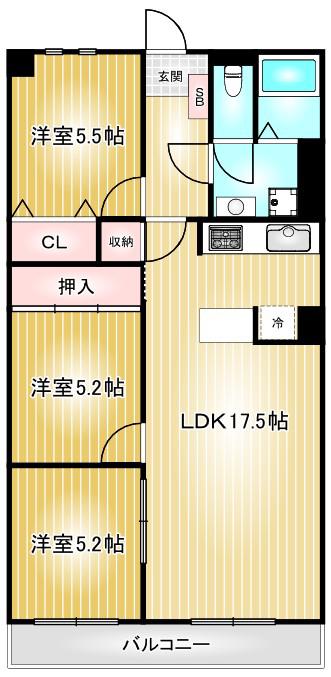 シティーコーポ尾頭橋1号館(3LDK/14階)の間取り写真