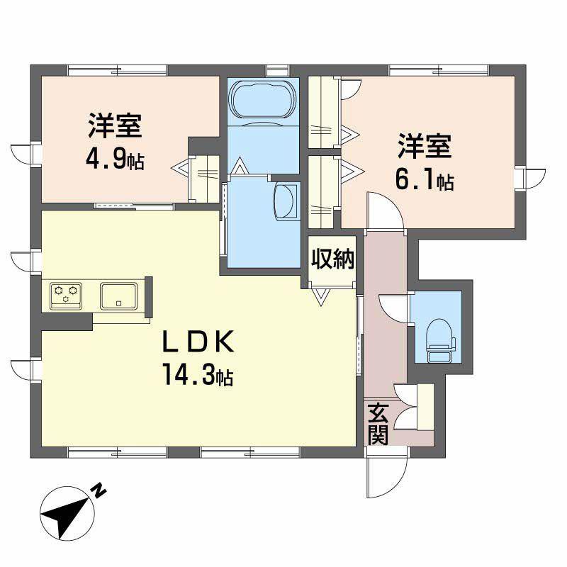 ラフォーレ八木A棟(2LDK/1階)の間取り写真