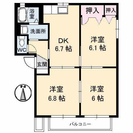 SQUARE35C棟(3DK/2階)の間取り写真