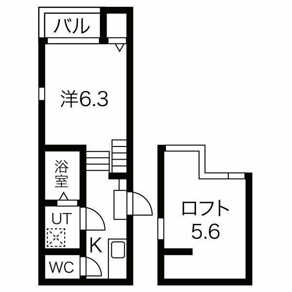 ハーモニーテラス福田町II(1K/2階)の間取り写真