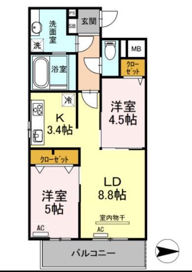 DIMORARE(2LDK/5階)の間取り写真
