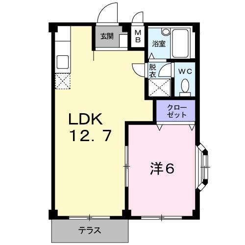 エルディム大西(1LDK/1階)の間取り写真