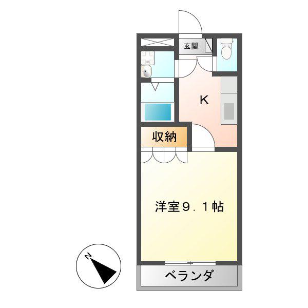 サンクチュアリー(1K/2階)の間取り写真