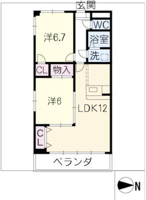 グランドステージ桜ヶ丘(2LDK/2階)の間取り写真