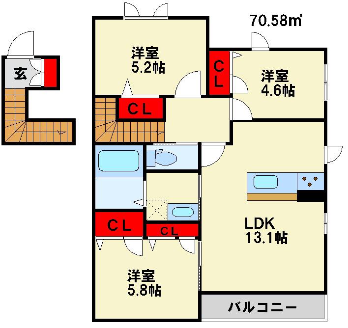 アミューザン衣振(3LDK/2階)の間取り写真
