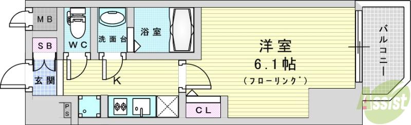 エムブイインプ新大阪(1K/12階)の間取り写真