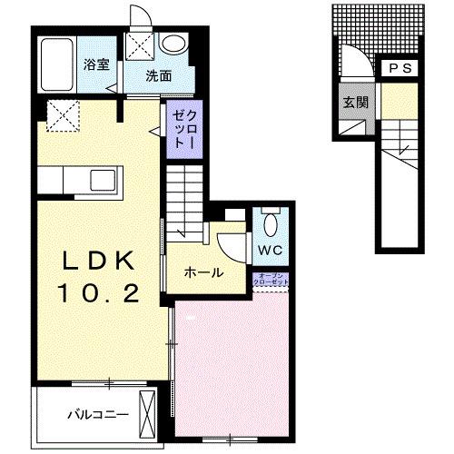 シャイニープレイス(1LDK/2階)の間取り写真