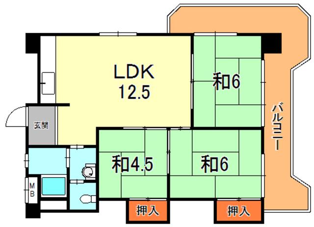 ガーデンハイツ魚崎(3LDK/6階)の間取り写真