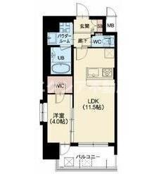 スプランディッド中之島DUE(1LDK/3階)の間取り写真