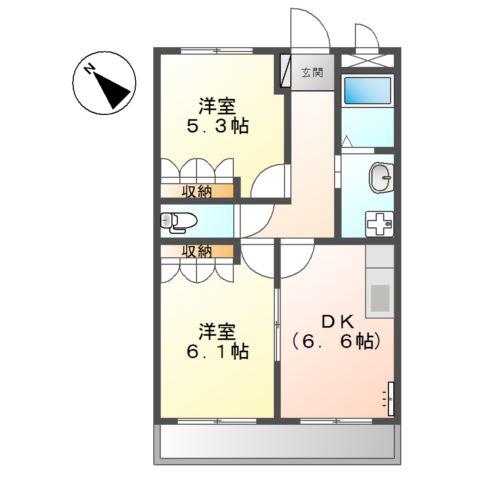 サンビレッジ翔II(2DK/1階)の間取り写真