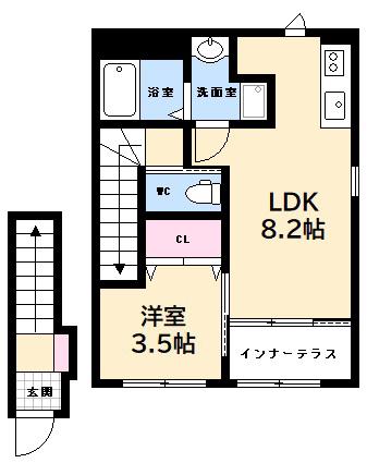 アリウム山嘉II(1LDK/2階)の間取り写真