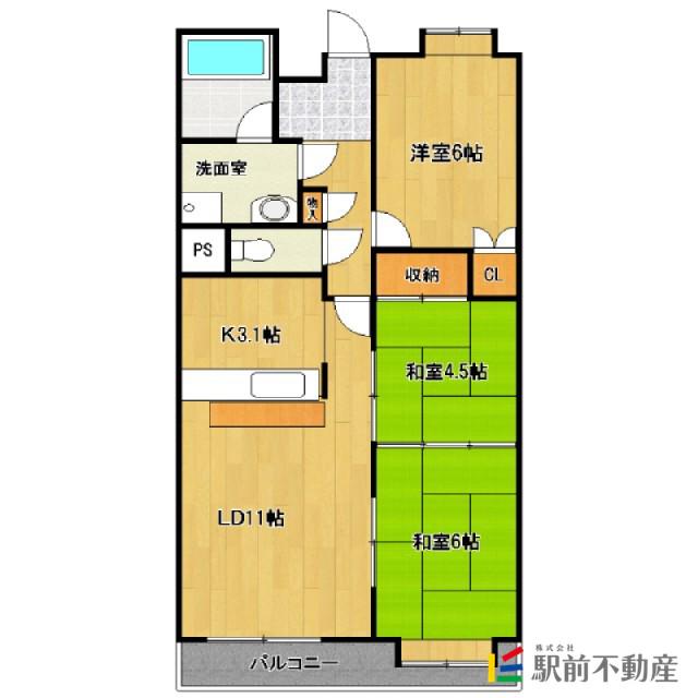 コスモ筑後(3LDK/9階)の間取り写真