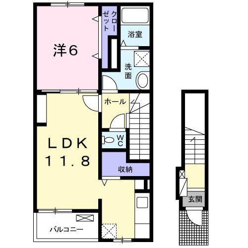 ラウレア 貝塚(1LDK/2階)の間取り写真