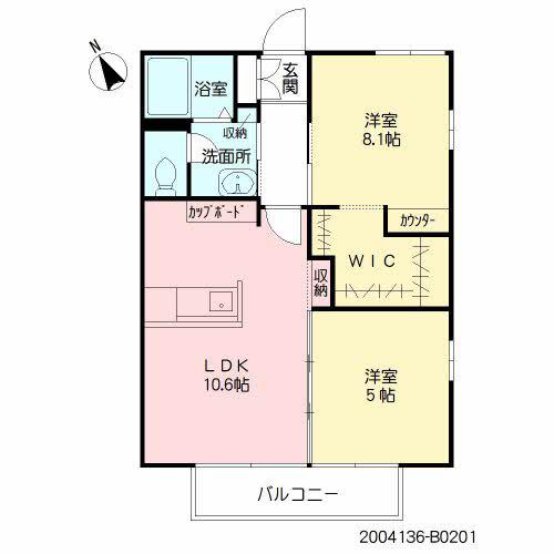 サンシャインハイツ B棟(2LDK/2階)の間取り写真