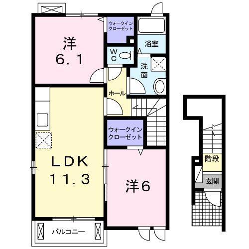 プロムナードA(2LDK/2階)の間取り写真