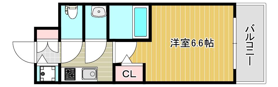 エスリードレジデンス大阪福島イースト(1K/2階)の間取り写真