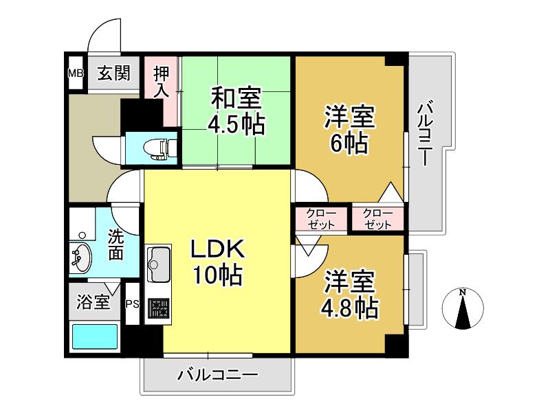 スクウェアービル(3LDK/1階)の間取り写真