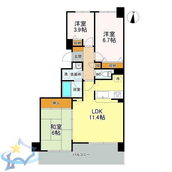ブリリアンクラス南8条(3LDK/3階)の間取り写真