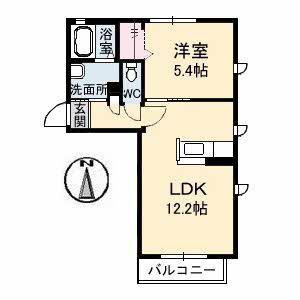 シャーメゾンセシリエールB棟(1LDK/2階)の間取り写真