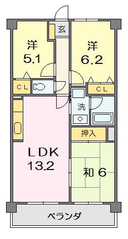 ハイム豊田(3LDK/3階)の間取り写真