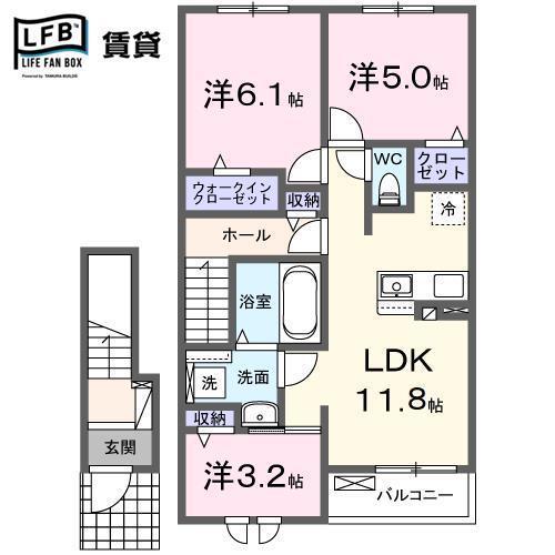 ジェイ・ウィルタス7(3LDK/2階)の間取り写真