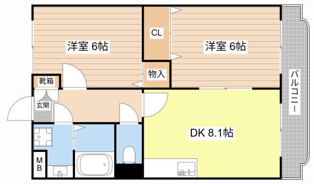 Y.M.ソレイユ(2DK/2階)の間取り写真