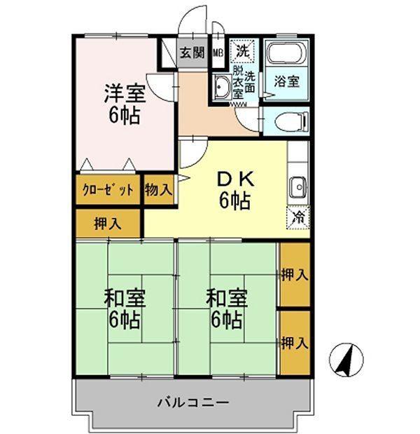 パークサイド吉留(3DK/1階)の間取り写真