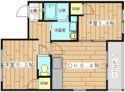 ベルエトワール(2DK/2階)の間取り写真