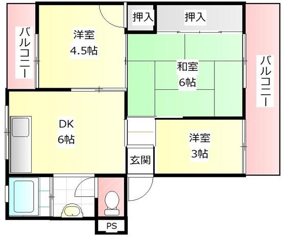 明伸第1ビル(3DK/3階)の間取り写真