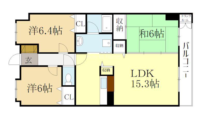 京阪鴨東線 神宮丸太町駅 徒歩16分 5階建 築26年(3LDK/3階)の間取り写真