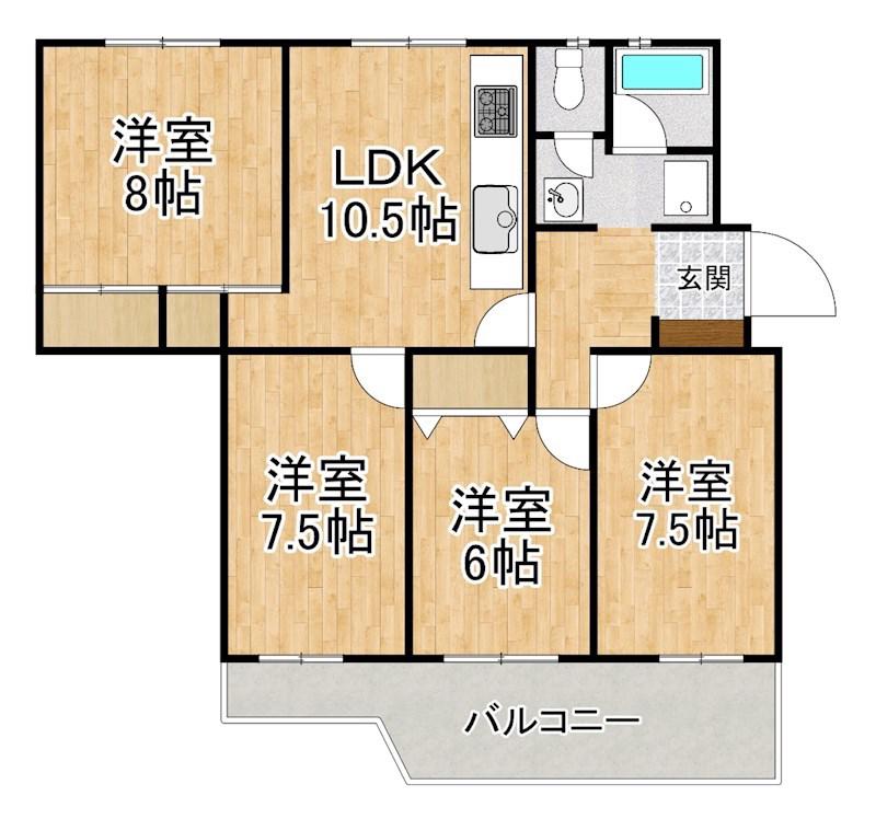 膳所ハイツ4号棟(4LDK/5階)の間取り写真