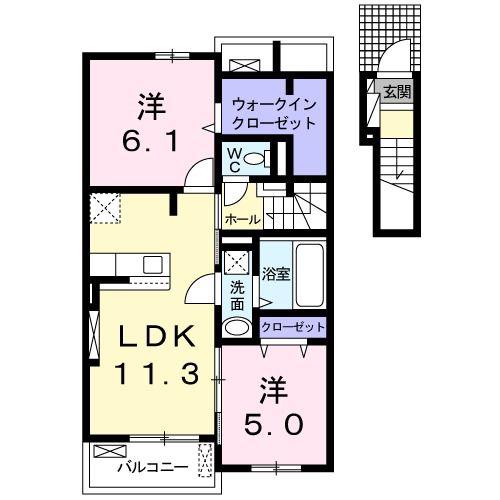 グランドハウス上田II(2LDK/2階)の間取り写真