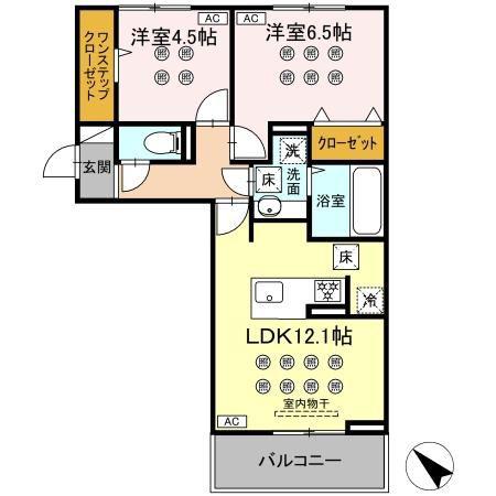 グランフォレ下南部(2LDK/1階)の間取り写真