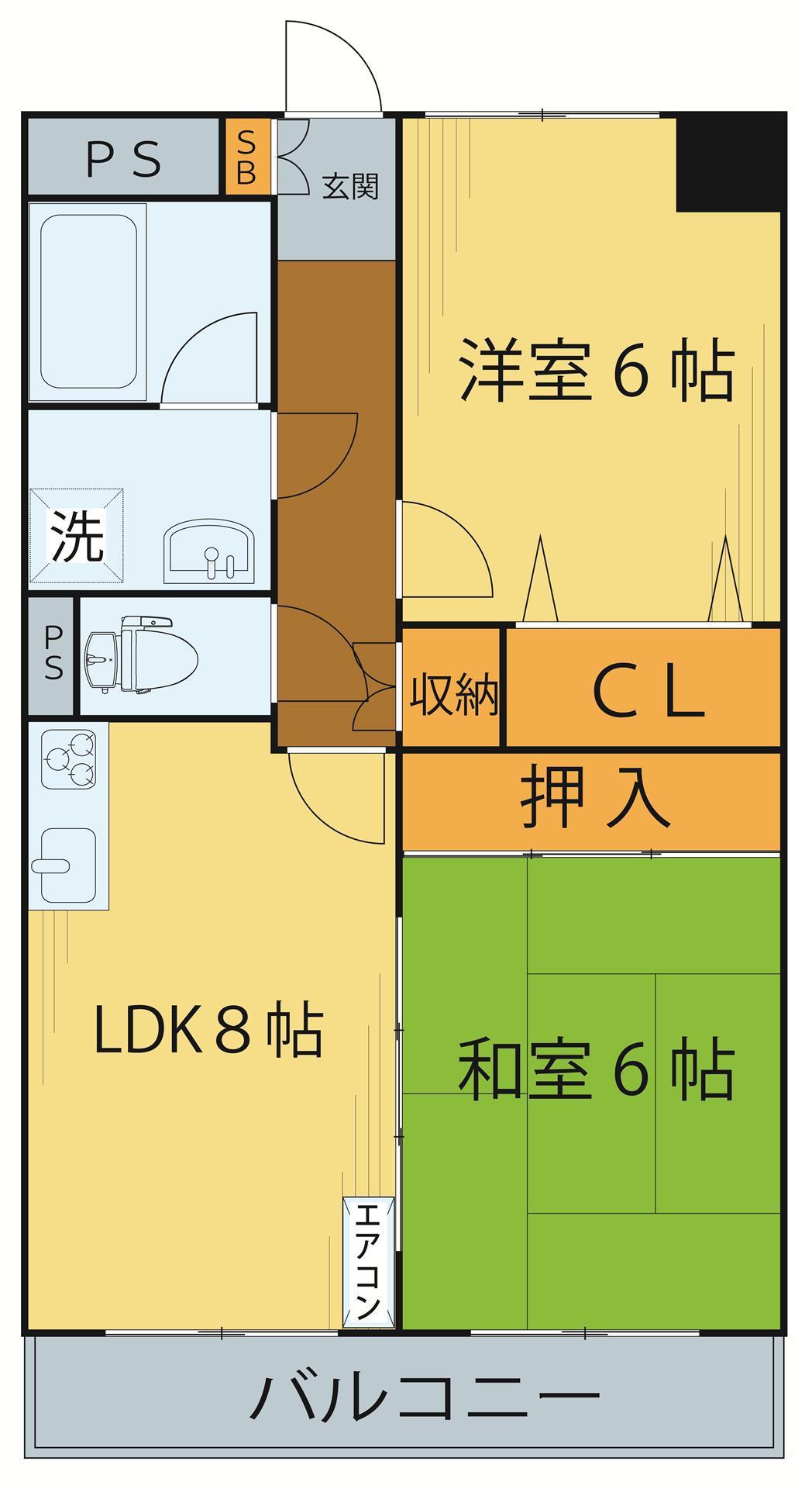 カサデ米ケ袋(2LDK/1階)の間取り写真