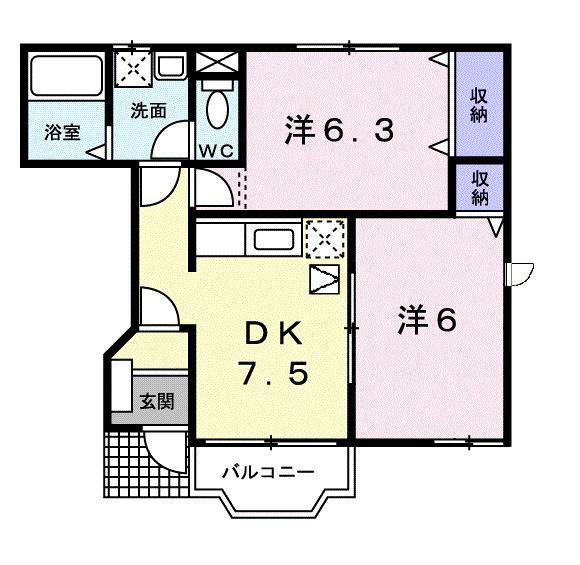 プリエール A(2DK/1階)の間取り写真