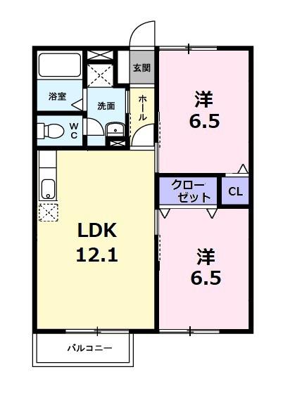 ウエストコート船江山(2LDK/2階)の間取り写真