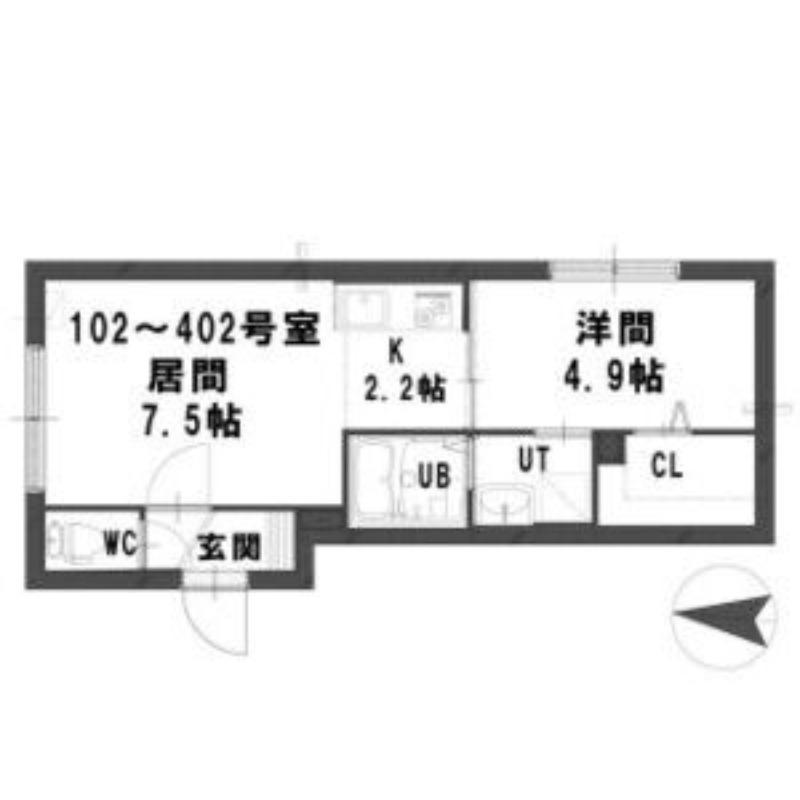 ラ・シャルモントS5(1LDK/4階)の間取り写真