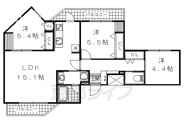 PARK HILLS OYAKE VILLA 4(3LDK/3階)の間取り写真