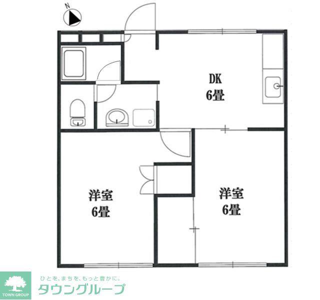 宇奈根クレソンエスト(2DK/1階)の間取り写真